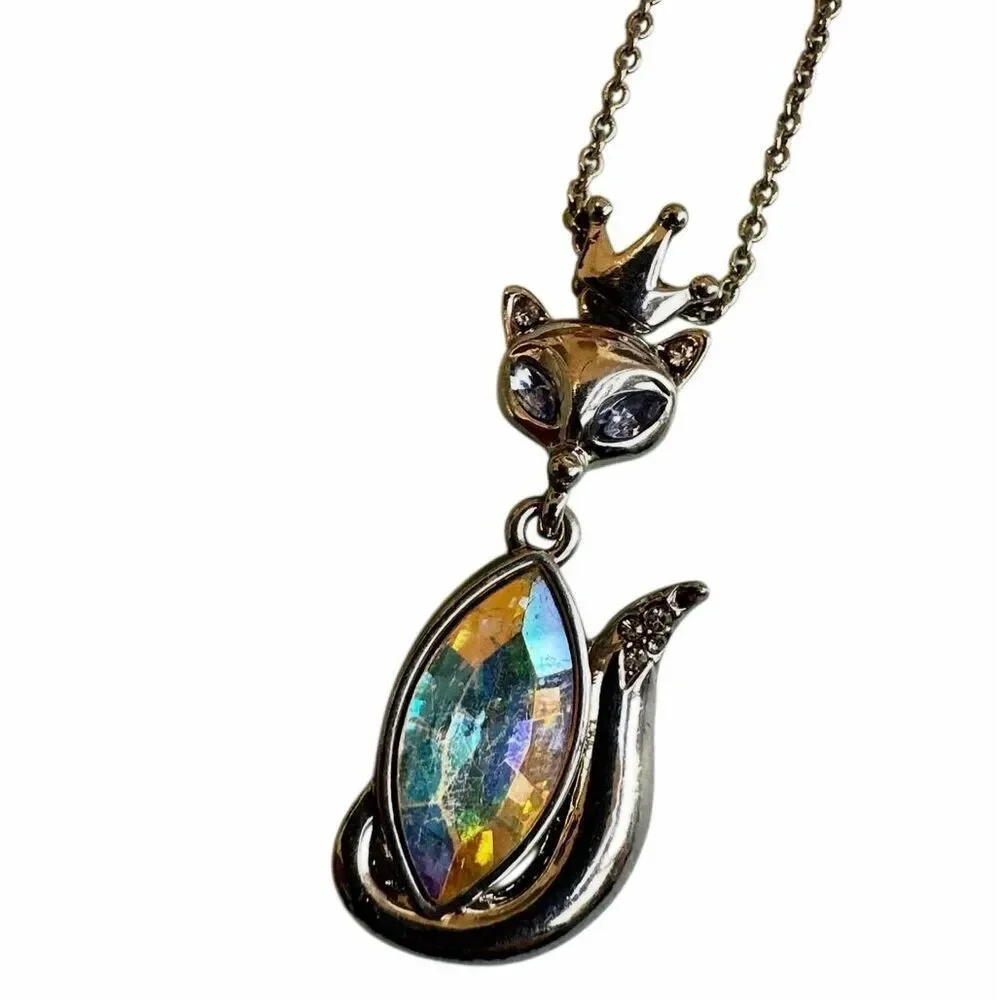 Betsey Johnson Crowned Cat Aurora Crystal Pendant Necklace
